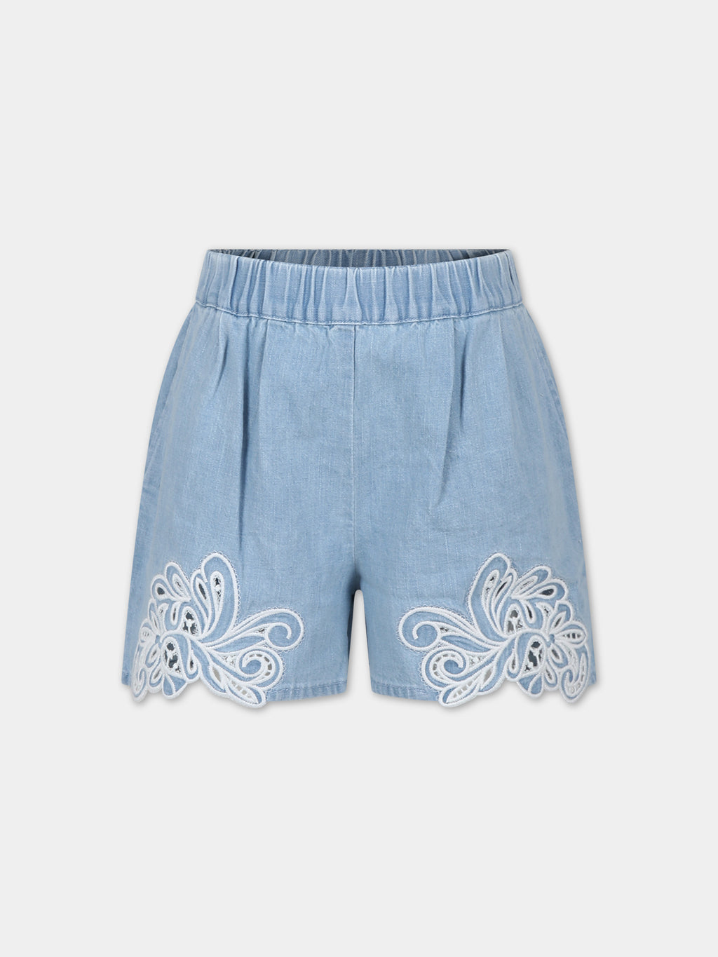 Shorts blu per bambina con ricamo